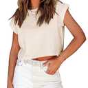 Tankaneo Womens Short Sleeve Cropped T-Shirts Summer Rolled Dolman Sleeve Crop Tops Casual Round Neck Solid Short Basic Tees ediumM