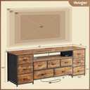 Huuger 63 Inch TV Stand for 65, 70 Inch TV, 11 Drawer Long Dresser with Power Outlets and LED Lights, Entertainment Center with Storage, Rustic Brown Dresser with PU Leather Surface, 13"d X 63"w X 26.8"h