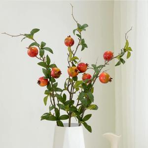 3 Bunches 27.5inch Artificial Pomegranate Branches with Stem Faux Fruit for Vase Realistic Fake Pomegranates Tree Branch for Kitchen Decoration Home Wedding Party Farmhouse Garden Spring Summer Decor