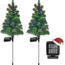4PCS Solar Christmas Tree Garden Stake Lights Outdoor Waterproof Pathway Lights Xmas Tree Light for Lawn Patio Yard Front Porch Christmas Decor