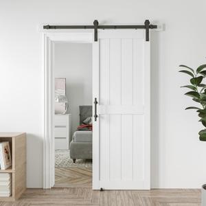 30in x 96in Sliding Barn Door with 5ft Barn Door Hardware Kit & Handle, Pre-Drilled Holes Easy Assembly -Solid Barn Door Slab Covered with Water-Proof PVC Surface, White
