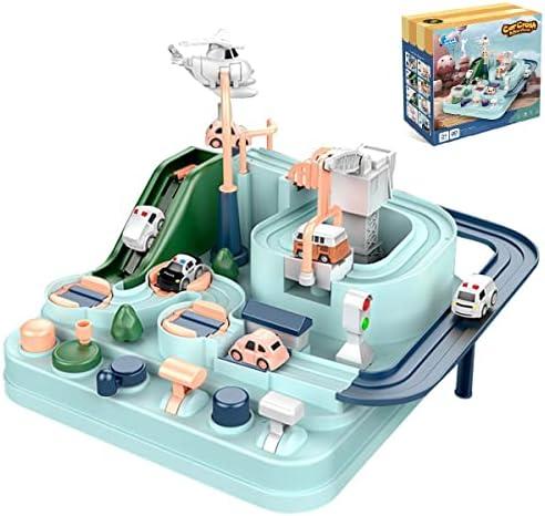 Car Rescue Adventure Toys for 3 4 5 6 7 8 Years Old Boys Girls,City Rescue Toy Set Montessori Car Race Tracks Parking Playsets for Toddlers (Macaron)