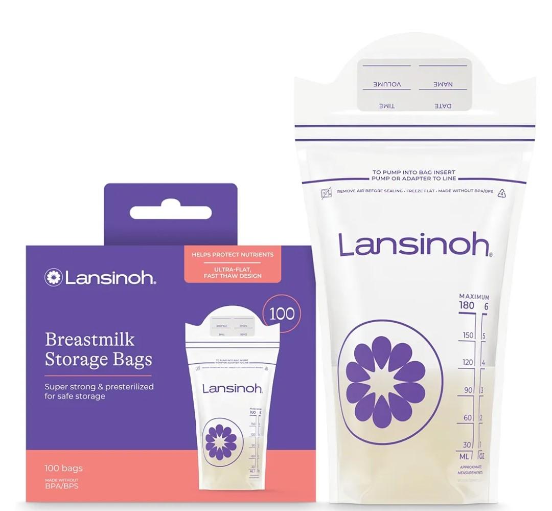 Lansinoh Breastmilk Storage Bags, 100 Count, Baby Essentials, Fast Freeze & Thaw Breast Milk Bags for Baby Bottle Feeding, Strength & Stretch, 6 Ounce