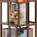 BAMEOS Rotating Bookshelf Tower 4 Tier, 360 Spinning Bookcase with Solid Wood Frame & Bamboo Finish, 4-Component Easy Assembly Corner Book Shelf for Small Spaces, Office, Bedroom, Living Room