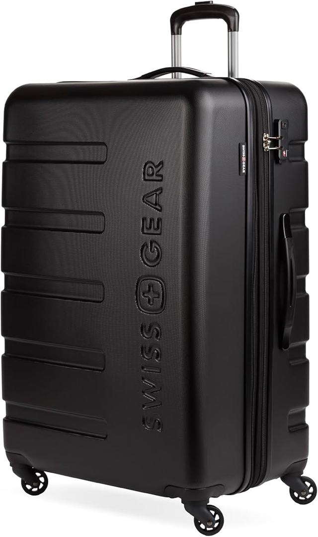 SwissGear Signature Bagage rigide extensible avec roues pivotantes et serrure TSA, noir/noir, grand format pour enregistrement 27 pouces (68,6 cm)