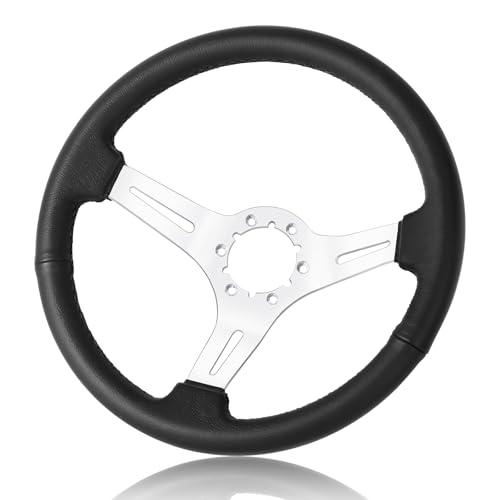 QYMOPAY 14"Racing Steering Wheel, Perforated Leather Trim Stitch Steering Wheel for Corvette 1963-1982
