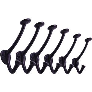 The Metal Magician 6-Pack Cast Iron Wall Mounted Coat Hooks, Vintage Decorative Heavy Duty Black Hooks for Coats, Hats, Purse, Towels, Modern Farmhouse Decorative Hook Set Black