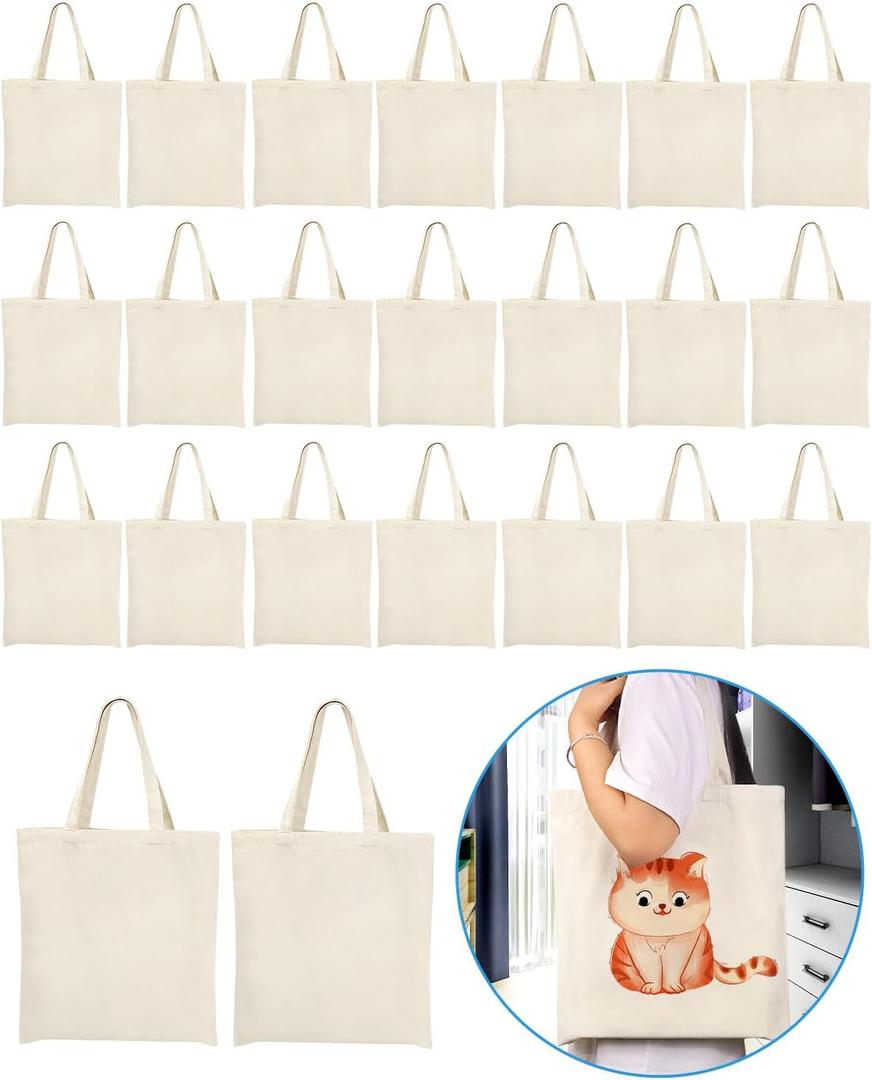 Lzerking Canvas Tote Bag Bulk 24 Pack 14x15 Inches Sublimation Tote Bags, 10oz Lightweight Medium Reusable Grocery Shopping Cloth Bags for Heat Transfer Vinyl
