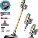 MBYULO Cordless Vacuum Cleaner for Home 600W 60Kpa Upgraded Powerful Stick Vacuum Up to 75Mins, Anti-Tangle & Wall Mount Charging, 8 in 1 Lightweight Vacuum Cleaners for Home/Pet Hair/Carpets/Floors (Gold)