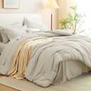 CozyLux Oversized Queen Comforter Set Beige, 7 Pieces Bed in a Bag Comforter Set with Sheets, Luxury Soft Bedding Sets with Down Alternative Comforter, Fitted Sheet, Flat Sheet, Pillowcases & Shams