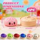 Dumpling Squishies,3.4inch Colorful Dumpling Stress Balls, Fidget Sensory Toy, Squeeze Dough Ball Stress Relief Hand Toys with Food Steamer, Dumpling Squishy Mystery Box, 6 Colors Random(1pack)