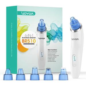 VOYOR Blackhead Remover Pore Vacuum - Black Head Remover for Face with LCD Screen, 5 Suction Levels and 6 Replaceable Heads, USB Rechargeable Face Vacuum Pore Cleaner for Women and Men (BR510)