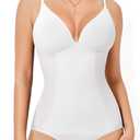 Irisnaya Women's Plunge Deep V Neck Bodysuits with Built in Bra Sleeveless Double Lined Body Suits Tops (White)