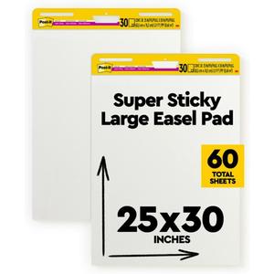 Post-it Super Sticky Easel Pad, 25 x 30 Inches, 30 Sheets Per Pad, 4 Pads, Large, White, Premium Self Stick Flip Chart Paper, Anchor Chart, Office Supplies & School Supplies, Great for Teachers and Students