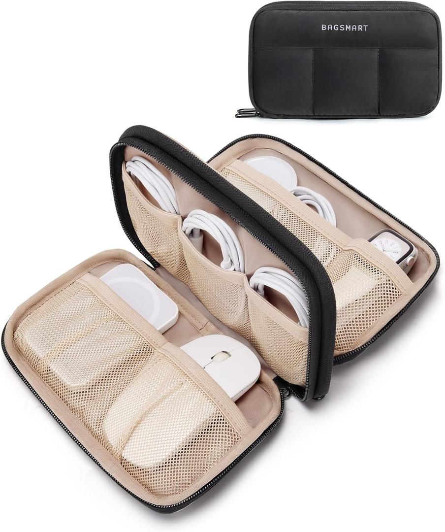 BAGSMART Electronics Organizer Travel Case, Cord Storage for Chargers Cables Phones, Compact Tech Accessories Pouch, Black BAGSMART Electronics Organizer Travel Case, Cord Storage for Chargers Cables Phones, Compact Tech Accessories Pouch, Black