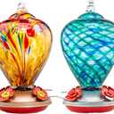 2 Packs Hummingbird Feeder for Outdoors Hanging Ant and Bee Proof, 34OZ 32OZ Hand Blown Glass Hummingbird Feeders for Outside (Yellow & Blue)