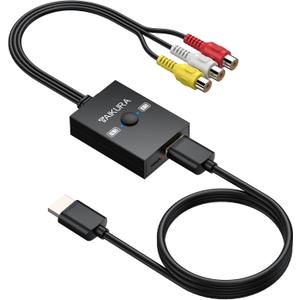 RCA to HDMI Converter with 4:3/16:9 Switch, 1080P AV Composite Video Adapter with HDMI and USB Cables, Supports PAL/NTSC for Wii PS2 DVD VHS to HDTV or Monitor