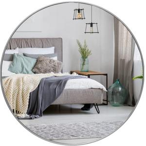 HBCY Creations Small Round Mirror, Silver 16 inch Wall Mirror for Entryway, Bathroom, Living Room and More, Modern Minimalist Mirror for Both Rustic and Boho Design and decor