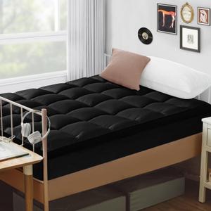 Mattress Topper Twin Size, CYMULA PillowTop Mattress Pad Cover for Dorm College Bed Hospital Back Pain, Cooling Mattress Protector Extra Thick Firm Soft Fill with 8-21 Inch Deep Pocket, 39"x75"Black