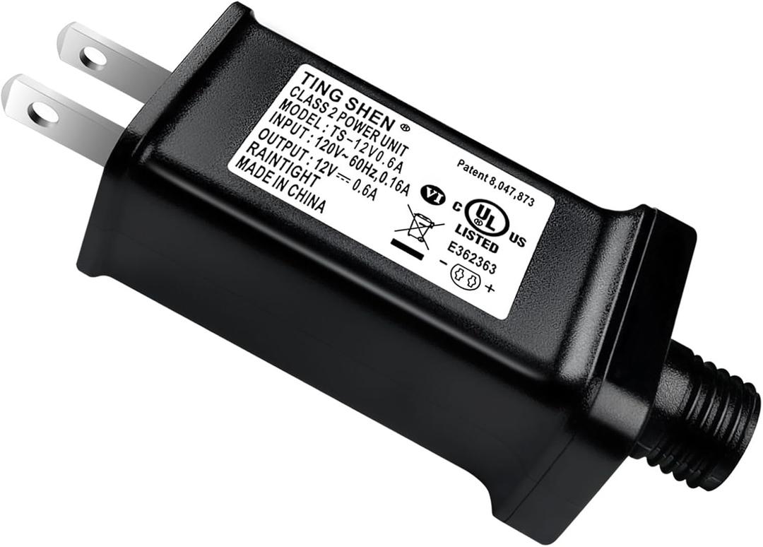 12V 0.6A LED Power Supply TS-12V0.6A LED Transformer Class 2 Power Unit US Plug Adapter Replacement, Seasonal-Use LED Driver for LED String Light, Christmas Holiday Lighting (12V0.6A)