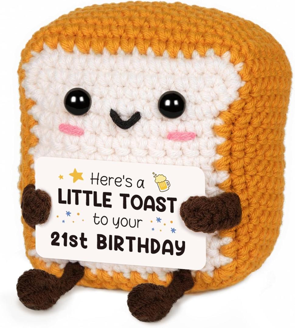 A Little Toast to Your 21st Birthday - Mini Handmade Crochet Toast Gifts for 21st birthday female Male, Funny 21st Birthday Gifts for Her Him Daughter Son Sister Friend, Adult Handmade Crochet