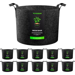 VIVOSUN 10-Pack 20 Gallon Grow Bags, Reinforced Planter Fabric Pots for Gardening Black