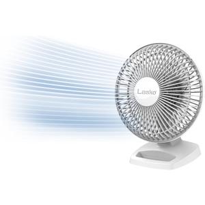 Lasko Personal Table Fan with Storage Tray, 2 Quiet Speeds, Tilt-Back Fan Head for Home Office, Bedroom, 6", White, 2002W