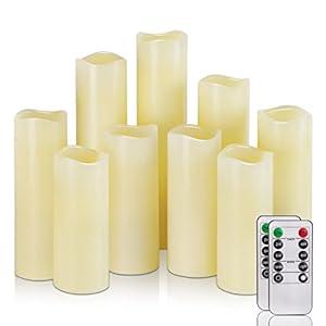 Homemory Ivory LED Pillar Candles - Battery Operated Candle, Real Wax Flameless Candles, 4-9" Set of 9, Unscented, Remote & Timer