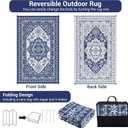 GlowSol Waterproof Outdoor Rug 10x14 Reversible Plastic Woven Straw Mat Portable Vintage Floral Design - Perfect for Camping, RVs, Patios, Backyards, Decks, Picnics, and Beach Use, Navy