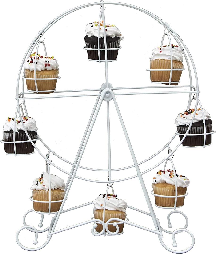 Ferris Wheel Cupcake Stand, Dessert Serving Tray, Cupcakes Holder Rack Cupcake Display 360 Degree Rotatable for Candy Cupcake Cookies Dessert Wedding Party Furnishing Accessories (White)