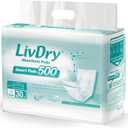 LivDry Incontinence Pads for Women and Men, Long Length Insert, Extra Absorbency with Odor Control (30 Count)