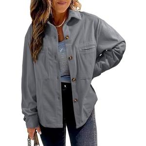EVALESS Womens Corduroy Jackets Fashion Long Sleeve Button Down Shacket Shirt Jacket with Pockets Fall Outfits 2024 Size Small