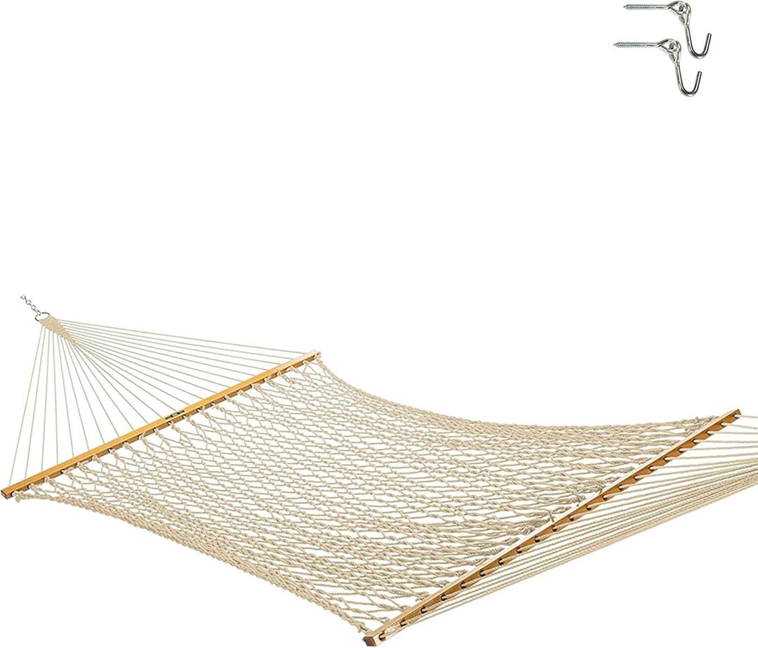 Original Pawleys Island Large Oatmeal DuraCord Rope Hammock 13 ft. x 55 in., 2-Person, 450 lb Capacity, Oak Spreader Bar, Zinc-Plated Hardware, Handcrafted in the USA