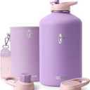 Coolflask Gallon Water Bottle Insulated with PU Leather Sleeve, 128 oz Water Bottle Color Contrast with Straw Lids, Stainless Steel Metal Large Water Jug, Keep Cold 48h Hot 24h,Lilac Purple (128 oz, Lilac Purple)