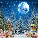 WOLADA Christmas Snowy Night Fabric Backdrop Blue Starry Sky Moon Snow Christmas Tree Photo Background 94.49x70.87 Inches FW83