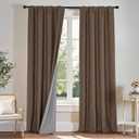PONY DANCE Linen 100% Blackout Curtains 90 inches Long for Bedroom Living Room Darkening Full Black Out Rod Pocket Back Tab Textured Thermal Insulated Window Curtain Drapes,2 Panels Set,Brown