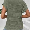 Dokotoo Women's Tops Casual Scoop Neck Short Sleeve Waffle Knit Hollow Out Shirts Loose Tunic Tops Blouses (Green, S)