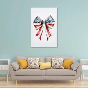 4th of July Wall Art 8x12in, Framed Patriotic Prints Pictures for Bedroom, Vintage Farmhouse Wall Decor Artwork for Living Room Office Home, Made in USA