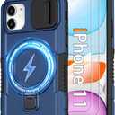 Phone Case for iPhone 11, with Magnetic Ring Stand [2X Glass Screen Protector] [Compatible with MagSafe] Military Grade Case with Camera Cover, Shockproof Cover for iPhone 11 6.1 inch, Blue