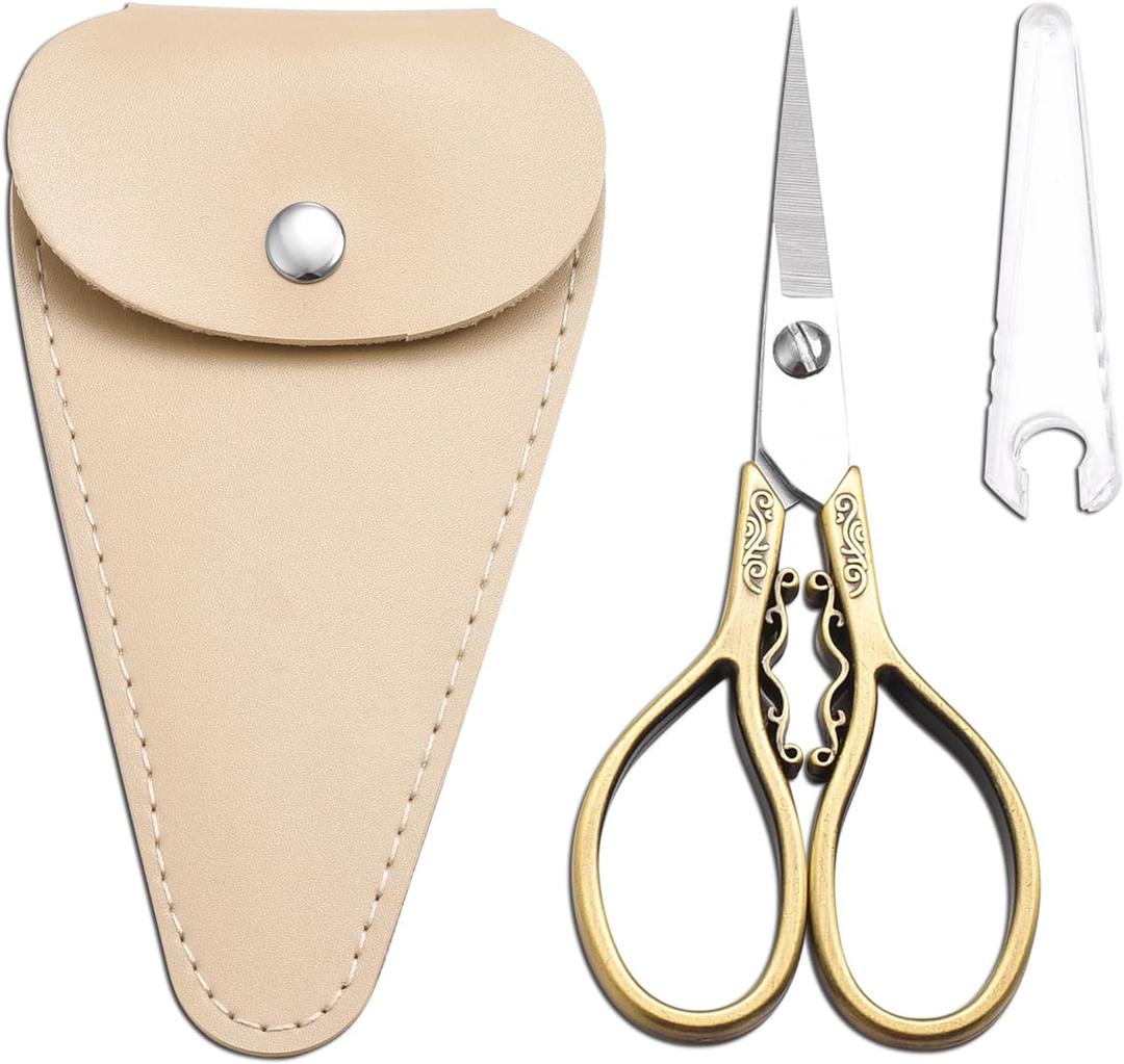Small Precision Detail Scissors, 4.3in Sharp Pointed Tip Vintage Embroidery Shears W/Sheath for Craft, Sewing, Cross Stitch, Artwork, Thread Cutting