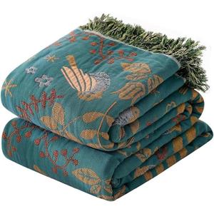 MSGKV Boho Throw Blanket 100% Cotton Blankets for Bed Couch 60''x80'', Spring Breathable Farmhouse Bird Blankets Quilt Muslin Home Decor