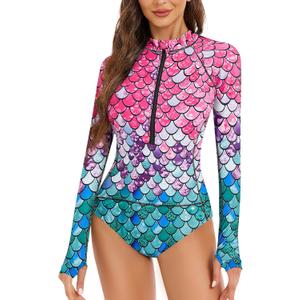 Women One Piece Long Sleeve Rash Guard UV Protection Surfing Swimsuit Swimwear Bathing Suit (Medium, Mermaid Color) Women One Piece Long Sleeve Rash Guard UV Protection Surfing Swimsuit Swimwear Bathing Suit (Medium, Mermaid Color)