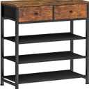 usikey Shoe Rack, 4 Tier Shoe Storage Organizer with 2 Drawers, Metal Shoe Shelf for 9-12 Pairs of Shoes, with 3 Fabric Shelves and Wooden Top, Shoe Stand for Closet Entryway, Rustic Brown