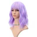 FAELBATY Short Wavy Purple Wigs With Air Bangs Shoulder Length Wig For Women Girls Curly Wavy Synthetic Halloween Cosplay Costume Wigs (12" Purple)