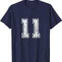 Number 11 T-Shirt Vintage Eleven Tee Sports Design T-Shirt, Navy Medium