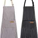 NLUS 2 Pack Kitchen Cooking Aprons, Adjustable Bib Soft Chef Apron with 2 Pockets for Men Women(Black/Brown Stripes)