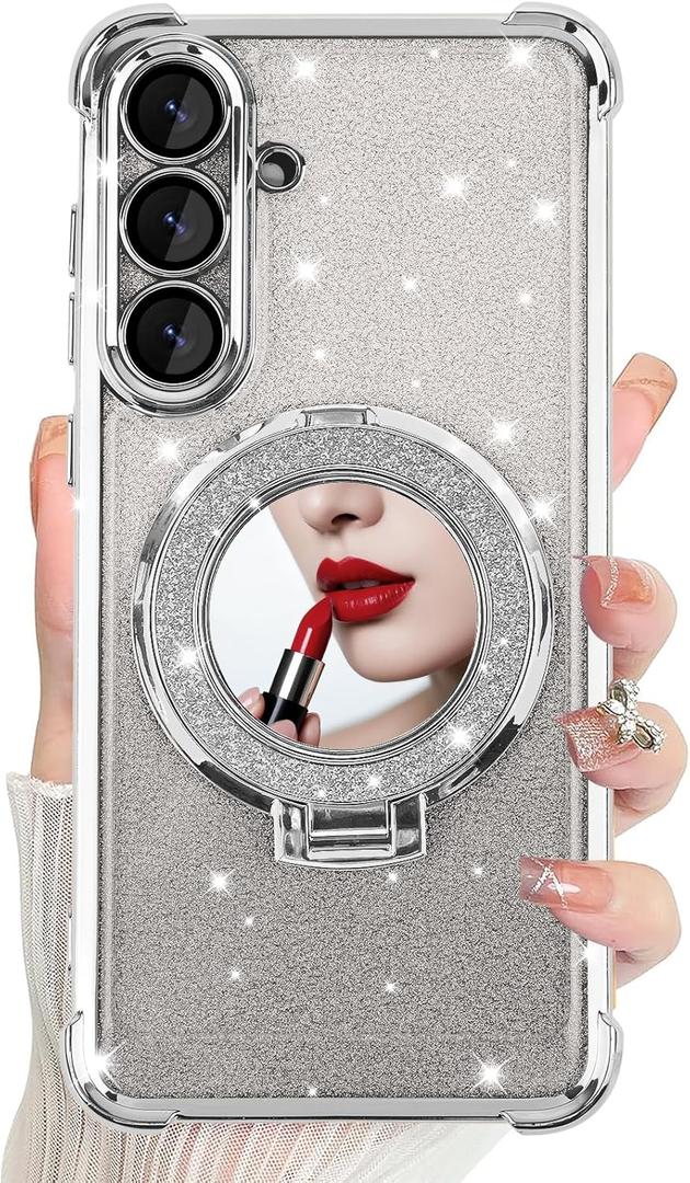 DAKORIE for Samsung Galaxy S25 FE Case Glitter with Mirror Shockproof Heavy Duty S25 FE Protective Cover for Galaxy S25 FE 5G 2025 - Sliver