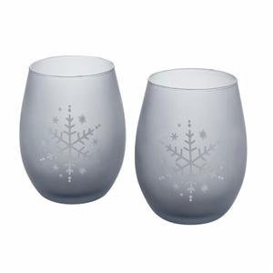 Tabletops Gallery Snowflake Stemless Wine Glass Set - Gray, 2 pk
