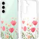 Floral Clear Case for Samsung Galaxy S24 FE for Women Girls,Pretty Phone Cover for Galaxy S24 FE,Flower Design Cute Pattern Slim Soft Drop Proof Protective TPU Bumper Case,FL-35