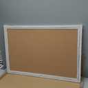 Cork Board Bulletin Board, 36" x 24" Corkboard for Wall, Rustic White Wooden Frame, Hanging Pin Board for Home & Office Decor, 10 Push Pins